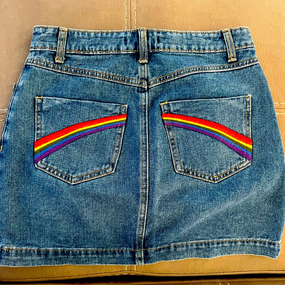 Jean Mini Skirt with Rainbow Pockets